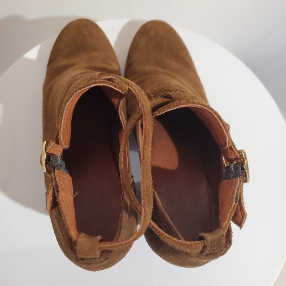 Frye Meghan Suede Ankle Buckle Strap Cut Out Heel Booties Womens Size 9 Brown - Picture 8 of 13